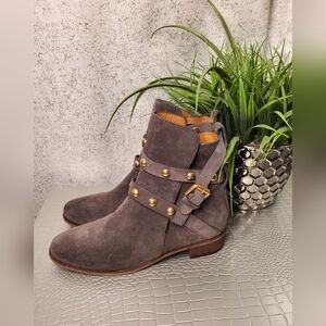 See By Chloé Studded Accents Suede Moto Boots Gray Size 39